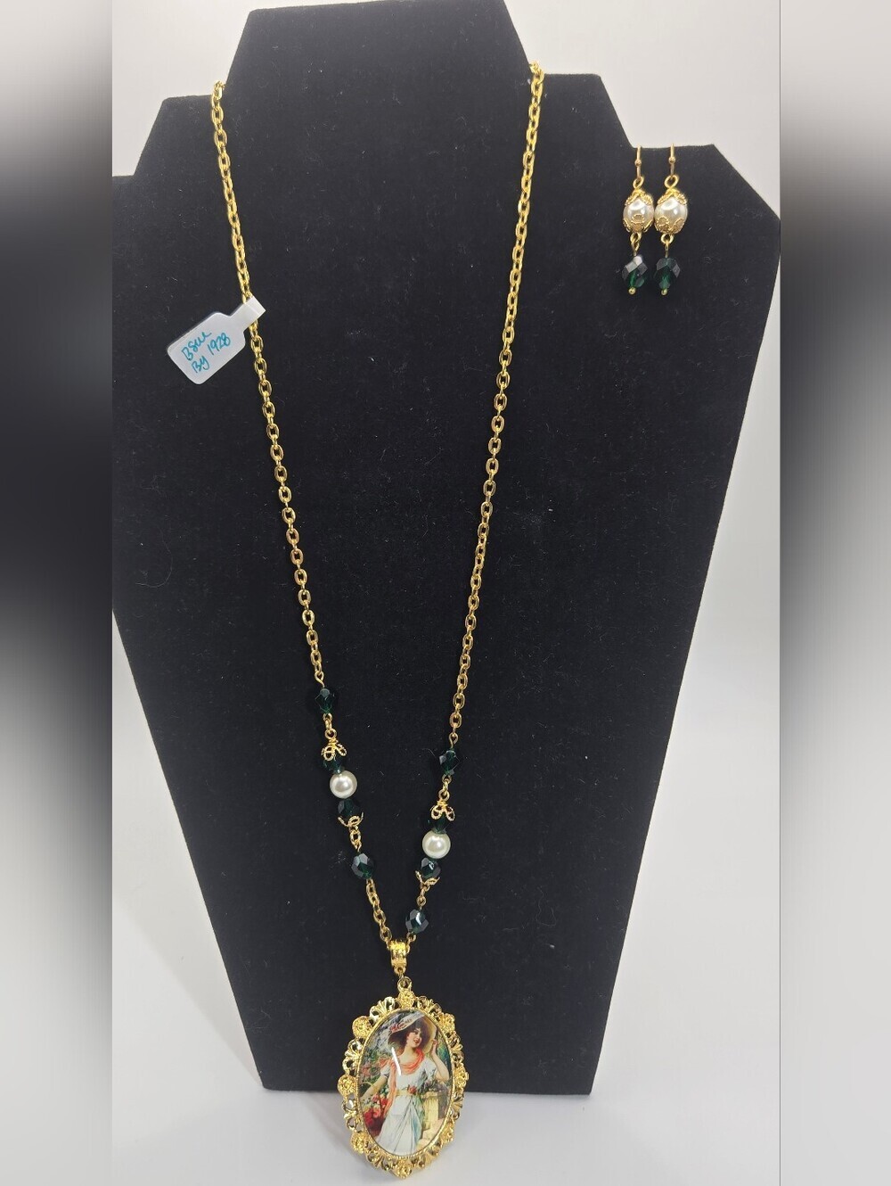 24K Gold Necklace Set 1928 B-Sue Girl In Garden Elegant Handmade Beauty